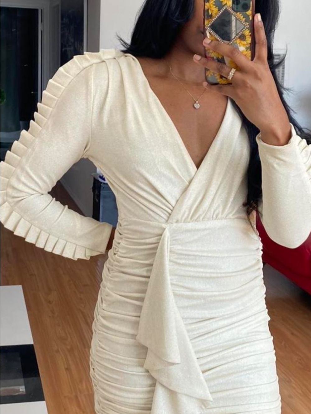 Fashion to Figure Ivory Ruched Wrap Dress with Pleated Sleeve
